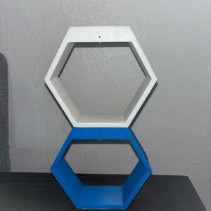 3 Modern Hexagonal Wall Shelf - White and Blue